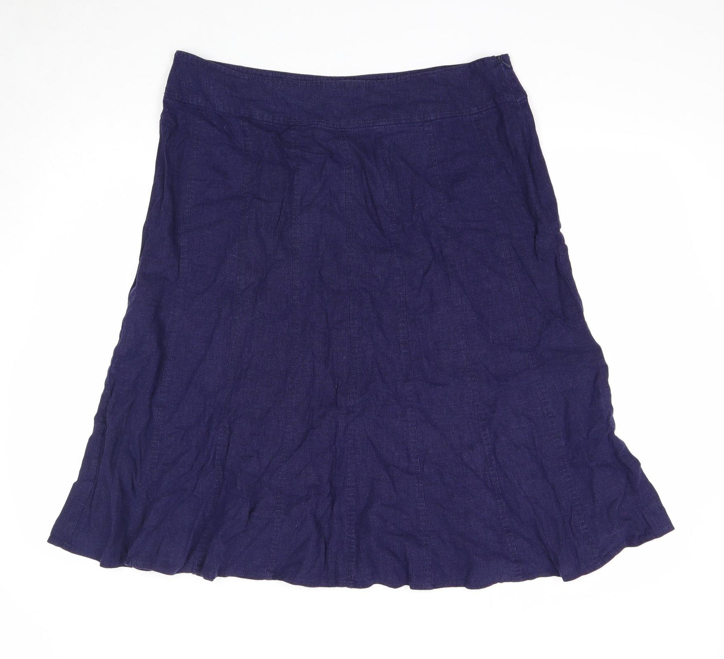 EWM Womens Blue Linen Swing Skirt Size 18 Zip