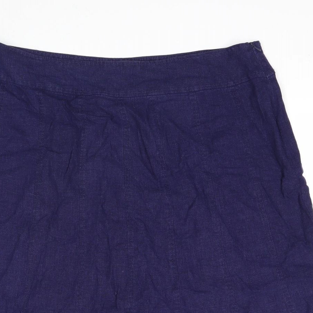 EWM Womens Blue Linen Swing Skirt Size 18 Zip