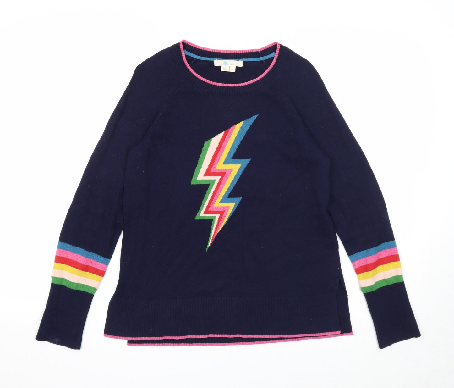 Boden Womens Blue Round Neck Striped Wool Pullover Jumper Size XS - Lightening Bolt Pattern