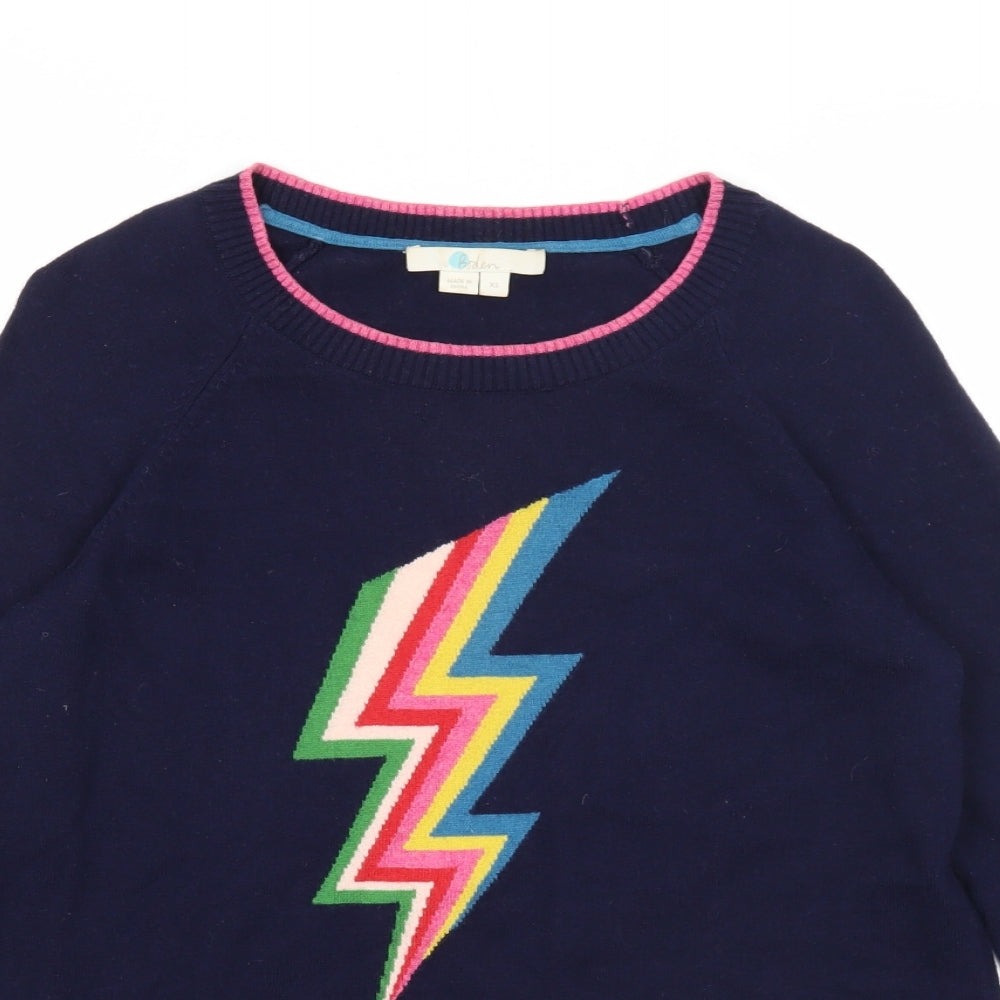 Boden Womens Blue Round Neck Striped Wool Pullover Jumper Size XS - Lightening Bolt Pattern