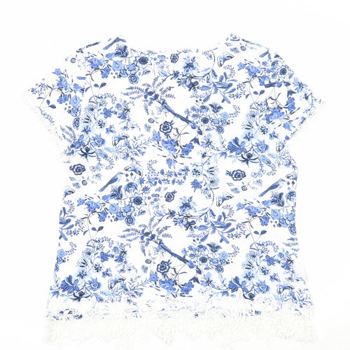 Dorothy Perkins Womens White Geometric Cotton Basic Blouse Size 14 Round Neck - Lace detail