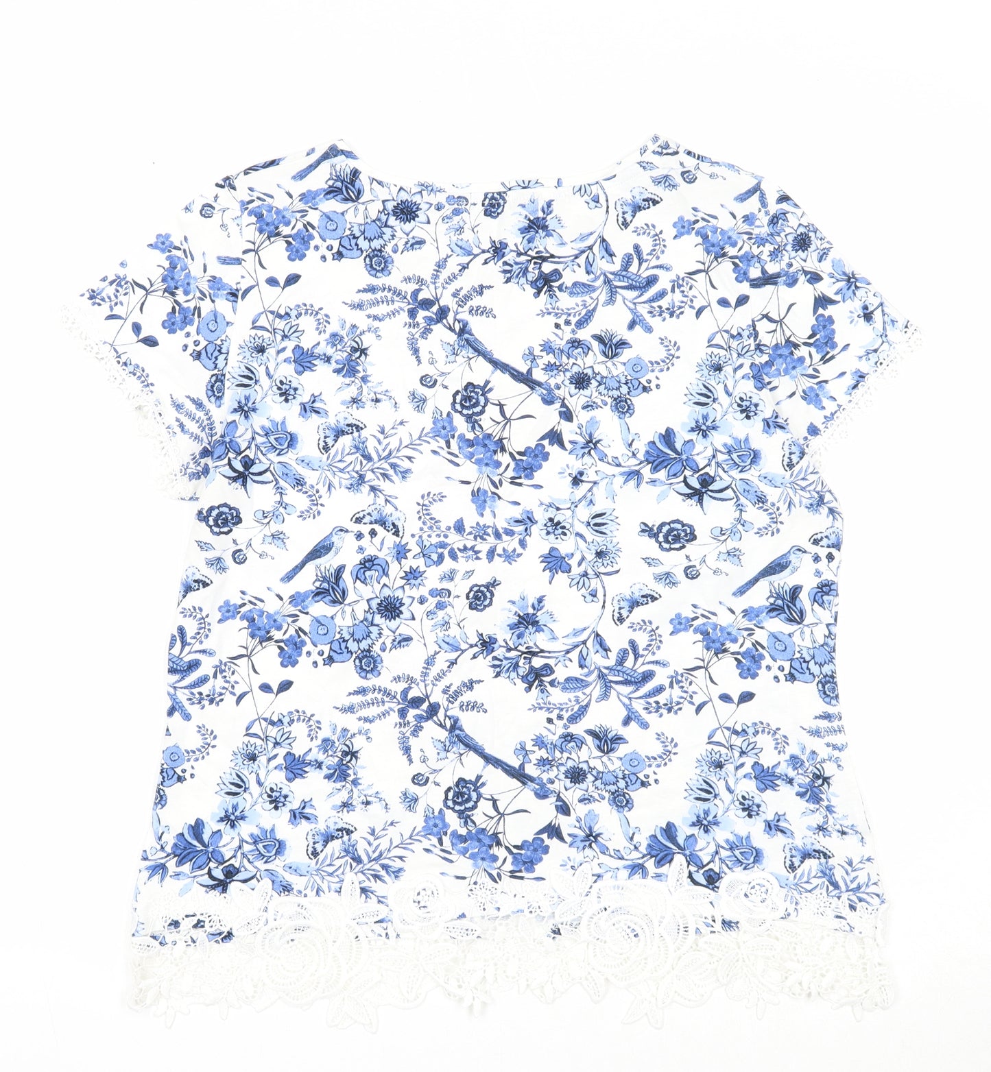Dorothy Perkins Womens White Geometric Cotton Basic Blouse Size 14 Round Neck - Lace detail