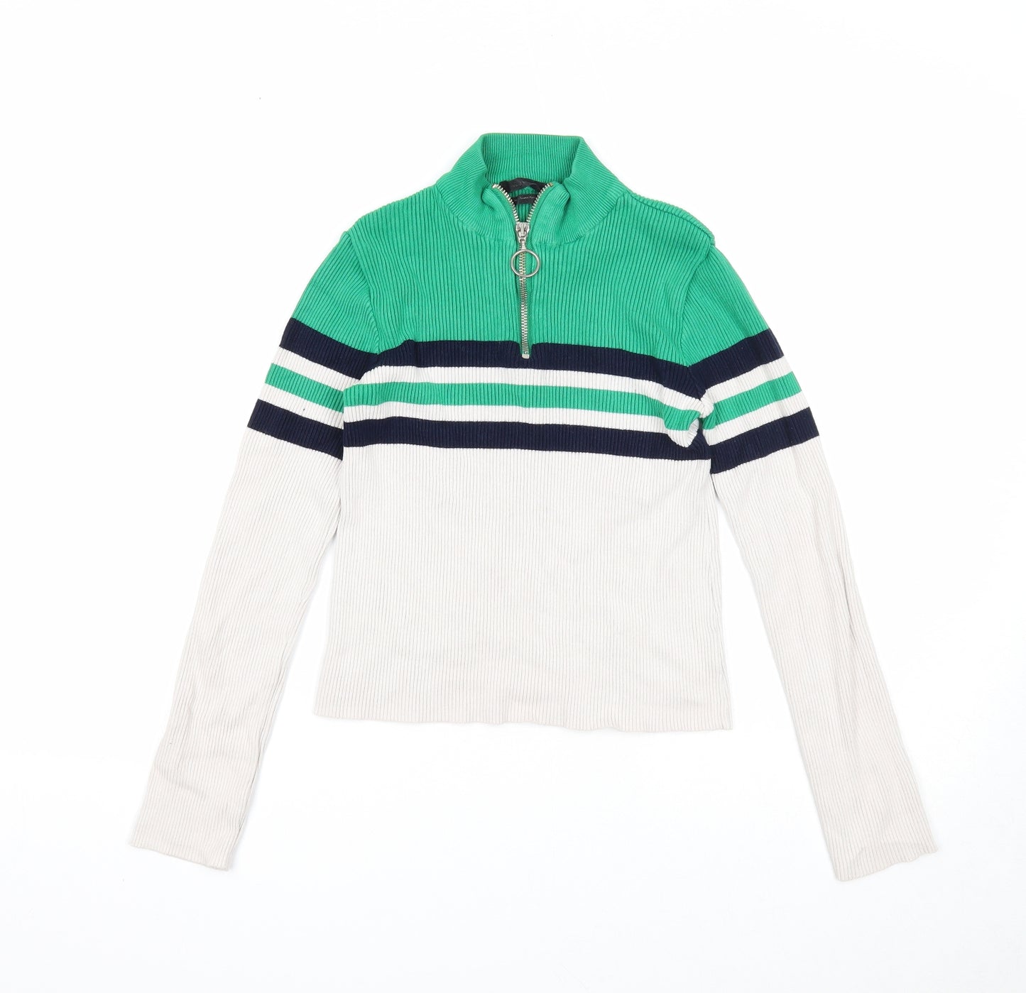 Urban Outfitters Womens Green High Neck Striped Viscose Pullover Jumper Size S