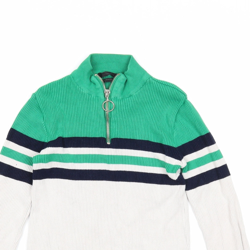 Urban Outfitters Womens Green High Neck Striped Viscose Pullover Jumper Size S