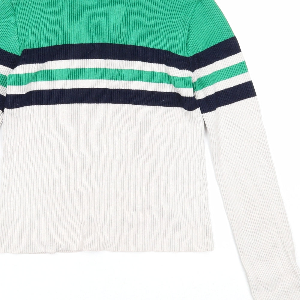 Urban Outfitters Womens Green High Neck Striped Viscose Pullover Jumper Size S