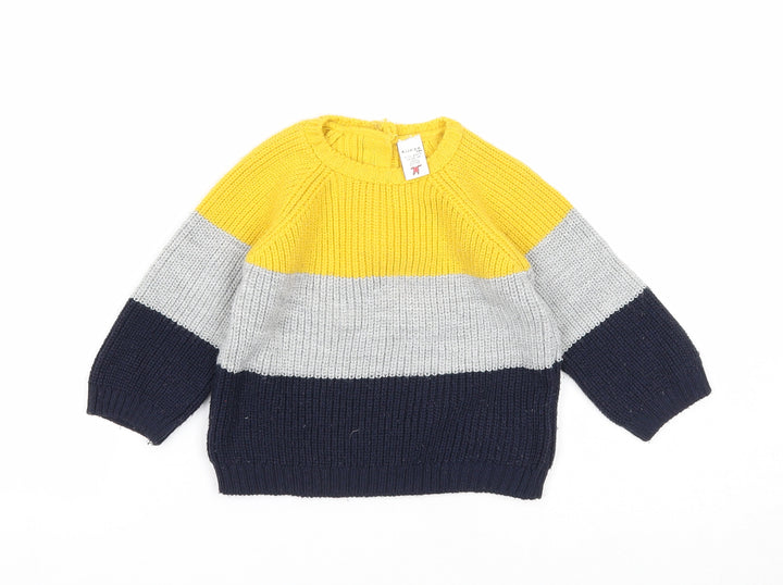 Kueza Boys Multicoloured Colourblock Acrylic Pullover Jumper Size 9-12 Months Button