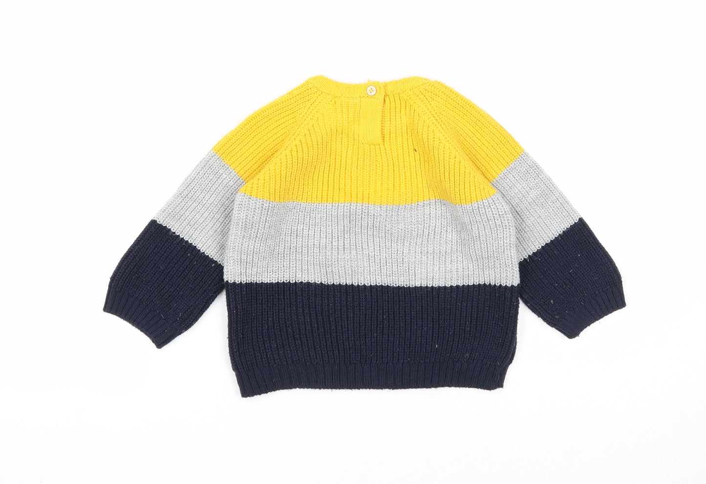 Kueza Boys Multicoloured Colourblock Acrylic Pullover Jumper Size 9-12 Months Button