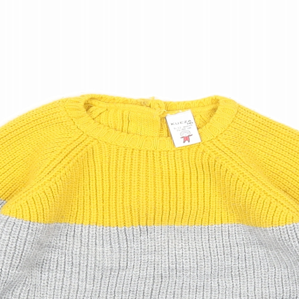 Kueza Boys Multicoloured Colourblock Acrylic Pullover Jumper Size 9-12 Months Button