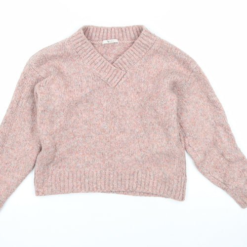 TU Womens Pink V-Neck Acrylic Pullover Jumper Size S