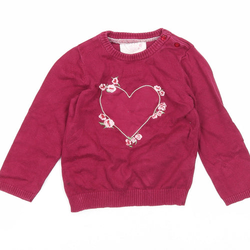 Young Dimension Girls Purple Cotton Pullover Jumper Size 24 Months Button - Heart
