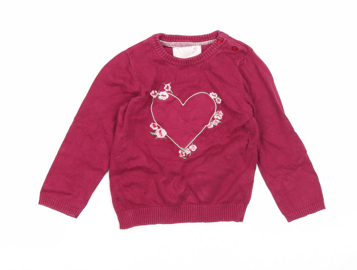 Young Dimension Girls Purple Cotton Pullover Jumper Size 24 Months Button - Heart
