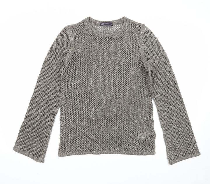 Marks and Spencer Womens Grey Round Neck Cotton Pullover Jumper Size S