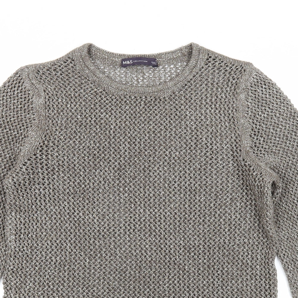 Marks and Spencer Womens Grey Round Neck Cotton Pullover Jumper Size S
