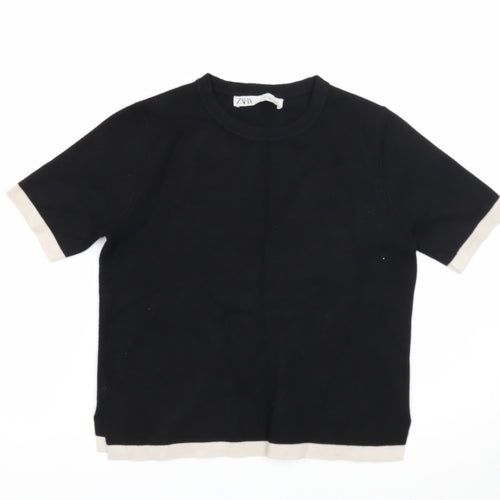Zara Womens Black Round Neck Viscose Pullover Jumper Size S