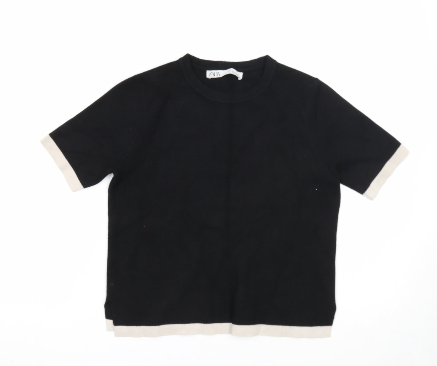 Zara Womens Black Round Neck Viscose Pullover Jumper Size S