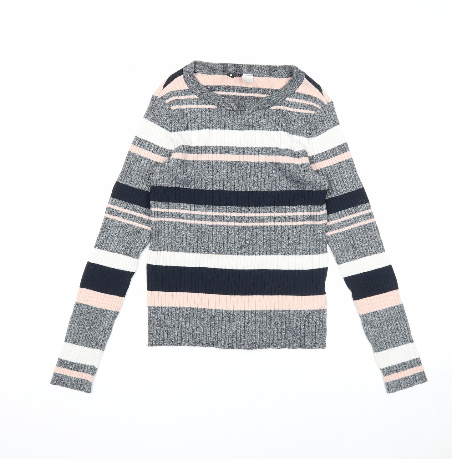 Divided Womens Multicoloured Round Neck Striped Acrylic Pullover Jumper Size S