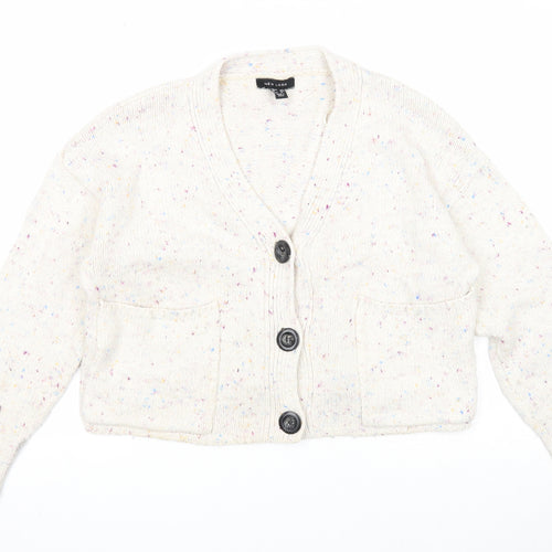 New Look Womens Ivory V-Neck Acrylic Cardigan Jumper Size S