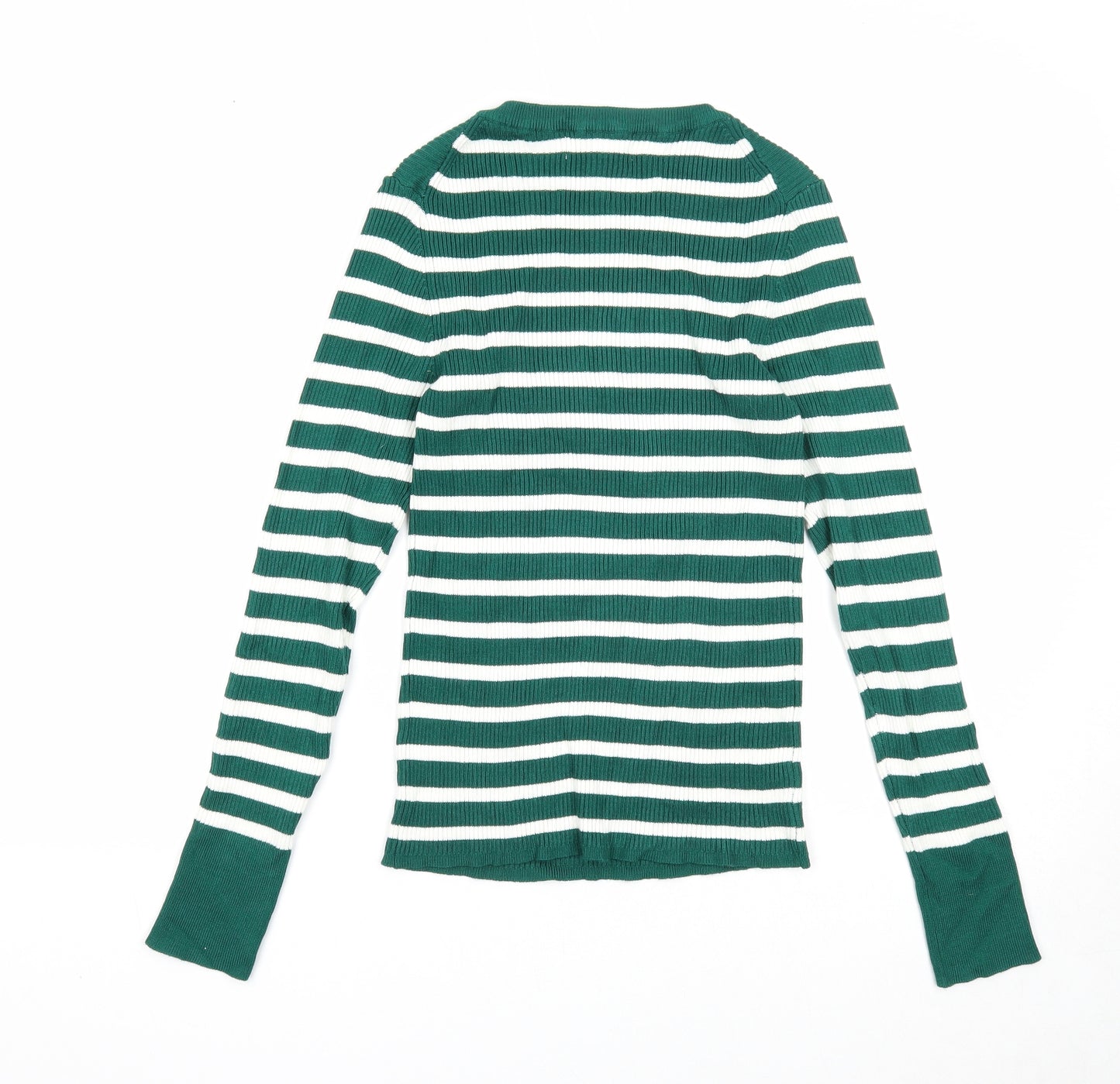 Primark Womens Green Round Neck Striped Acrylic Pullover Jumper Size 10 - Size 10-12