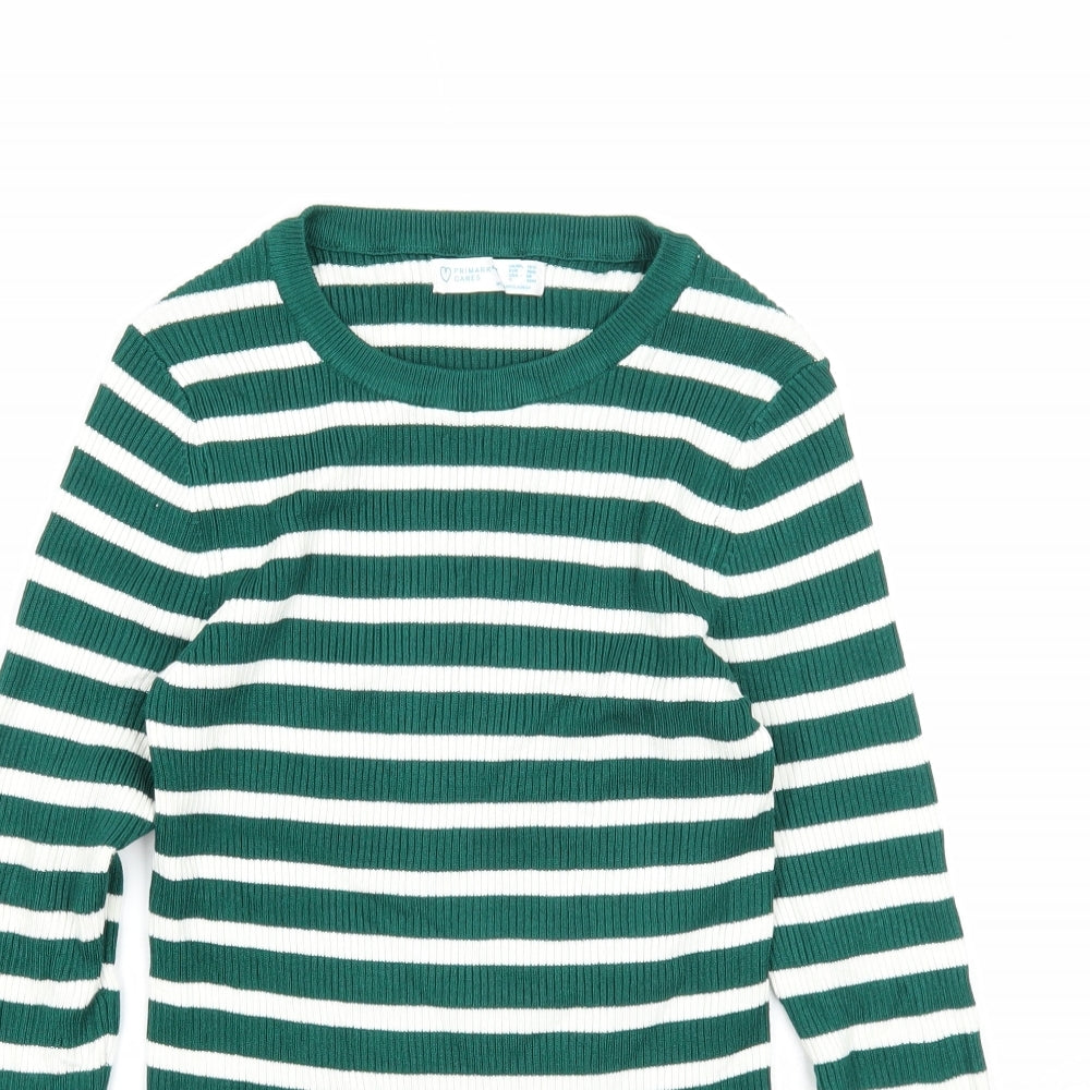 Primark Womens Green Round Neck Striped Acrylic Pullover Jumper Size 10 - Size 10-12