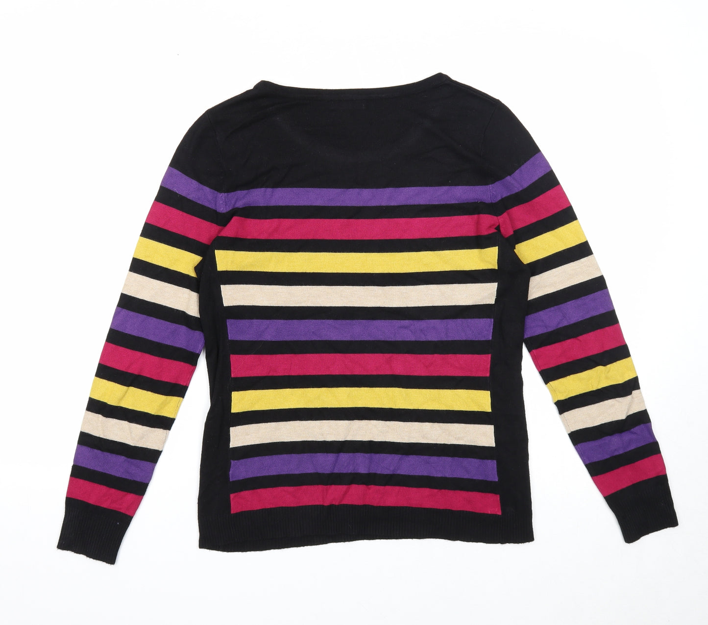 M&Co Womens Black Round Neck Striped Viscose Pullover Jumper Size 12