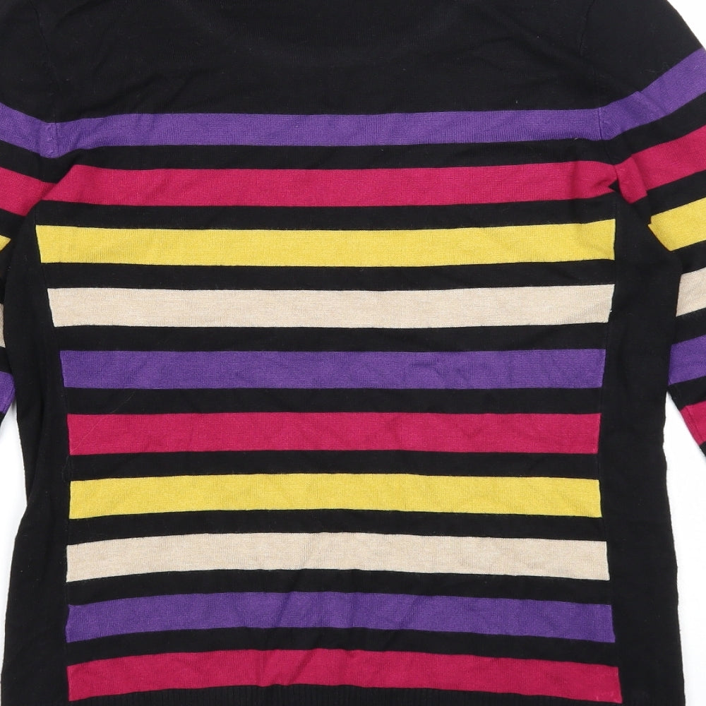 M&Co Womens Black Round Neck Striped Viscose Pullover Jumper Size 12