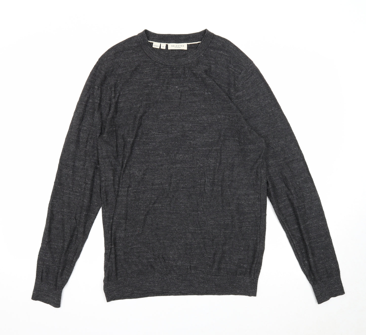Selected Homme Mens Grey Round Neck Cotton Pullover Jumper Size M Long Sleeve