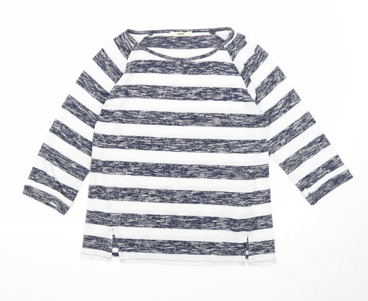 Oasis Womens Blue Round Neck Striped Polyester Pullover Jumper Size M