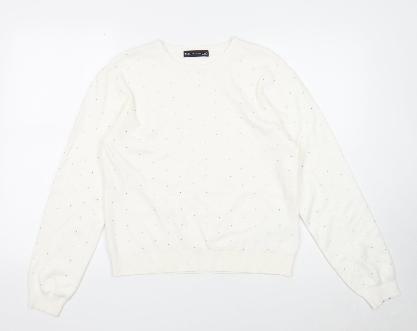 Marks and Spencer Womens White Round Neck Viscose Pullover Jumper Size M