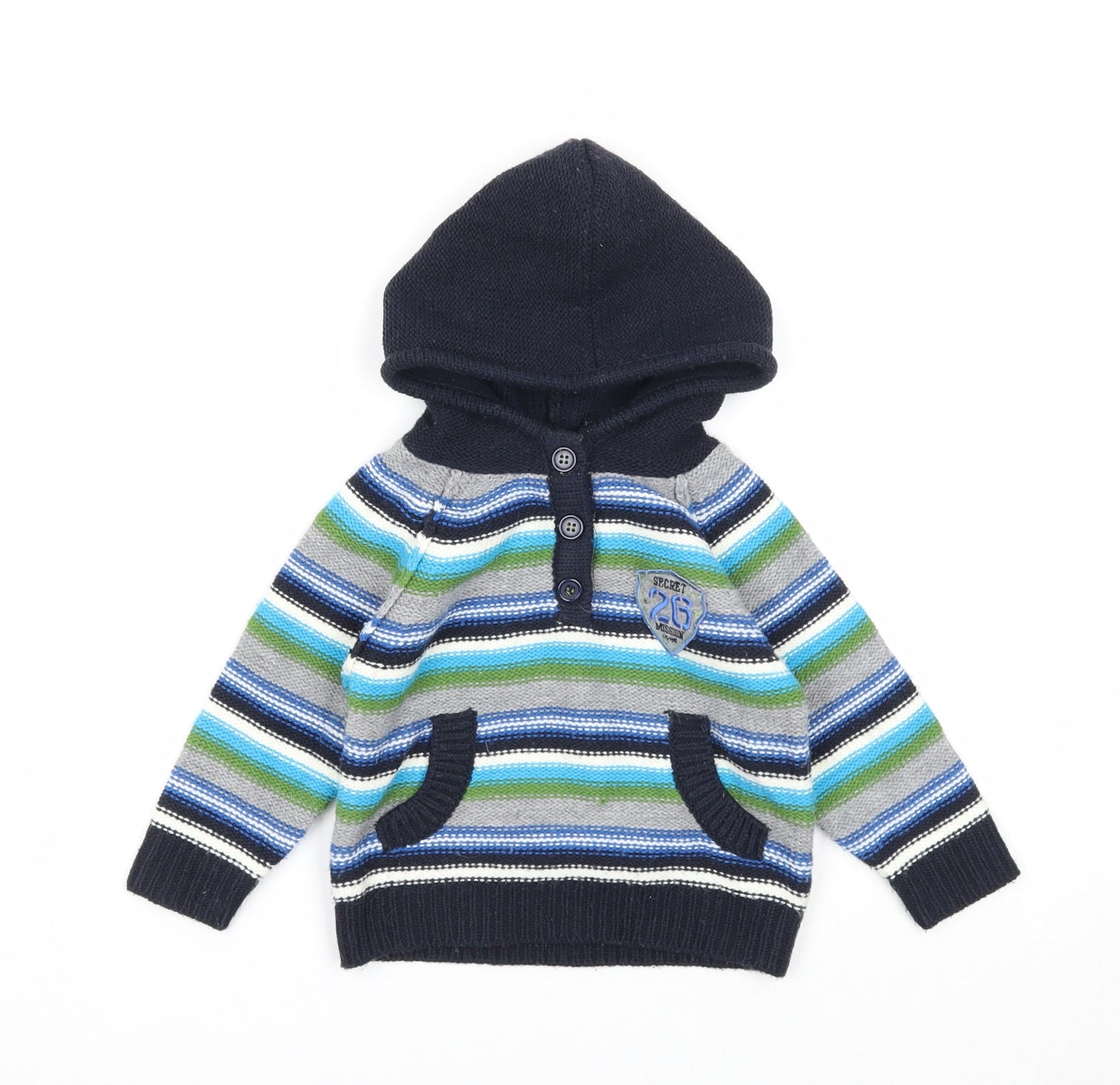 Bayside Boys Multicoloured Striped Acrylic Pullover Jumper Size 12-18 Months Button