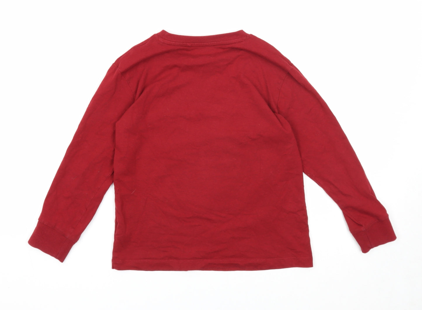 NEXT Girls Red Cotton Basic T-Shirt Size 6 Years Round Neck Pullover - Sequin Reindeer