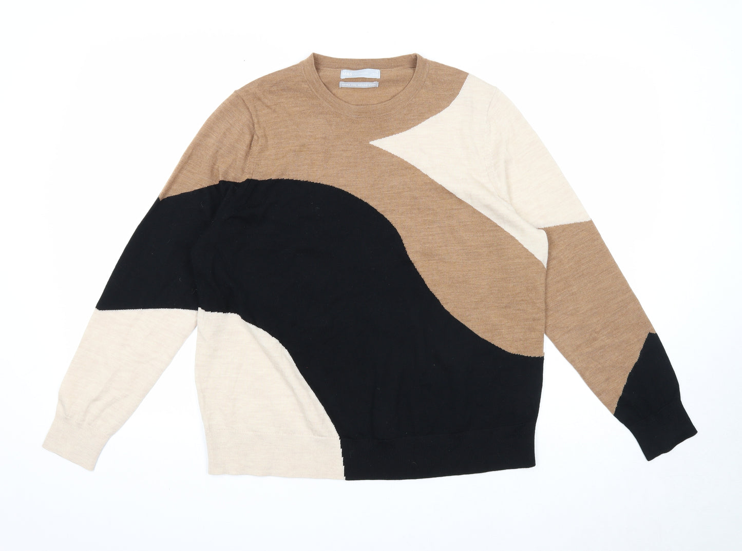 Marks and Spencer Womens Multicoloured Round Neck Geometric Wool Pullover Jumper Size 16