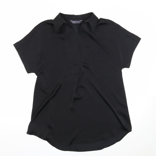 Marks and Spencer Womens Black Polyester Tunic Blouse Size 6 Collared