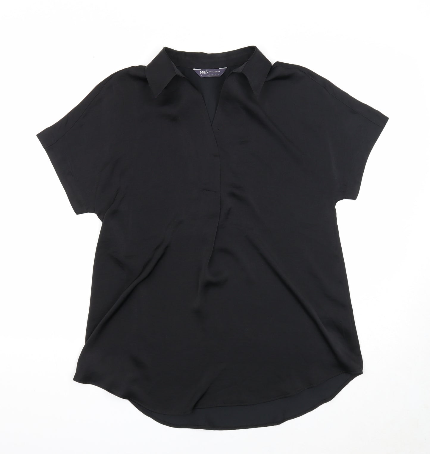 Marks and Spencer Womens Black Polyester Tunic Blouse Size 6 Collared