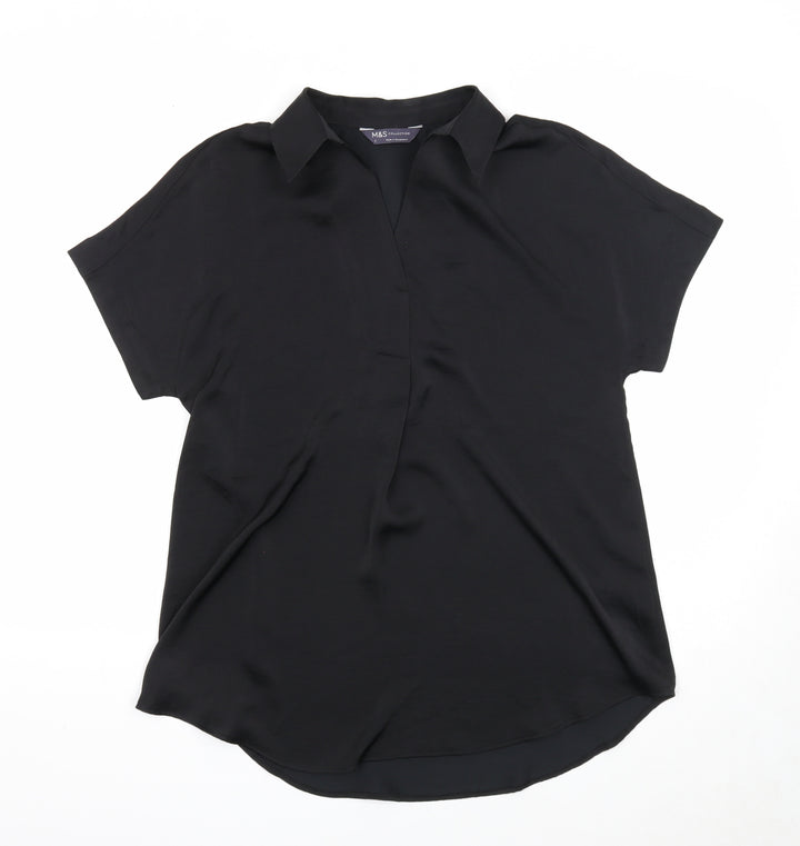 Marks and Spencer Womens Black Polyester Tunic Blouse Size 6 Collared