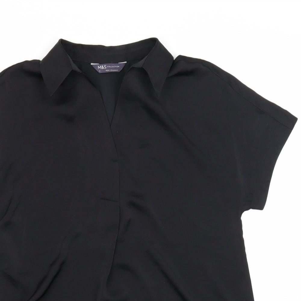 Marks and Spencer Womens Black Polyester Tunic Blouse Size 6 Collared