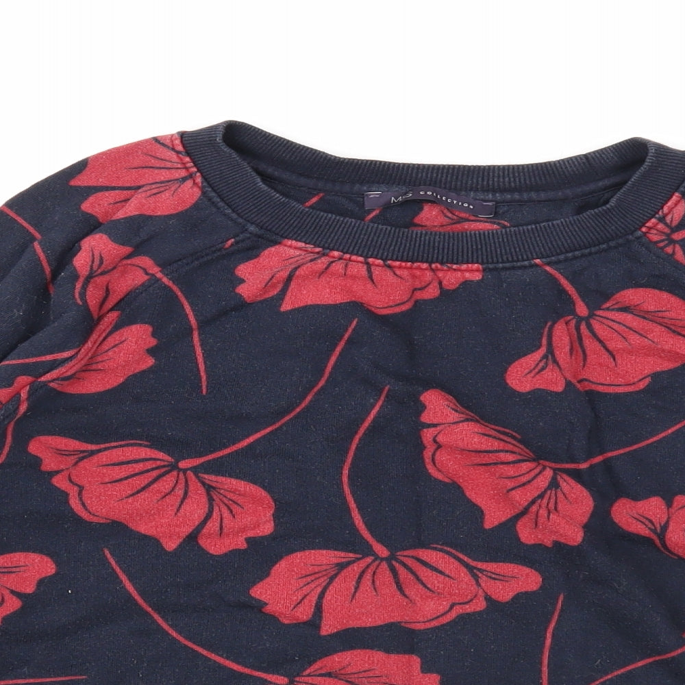 Marks and Spencer Womens Blue Floral Cotton Pullover Sweatshirt Size 12 Pullover
