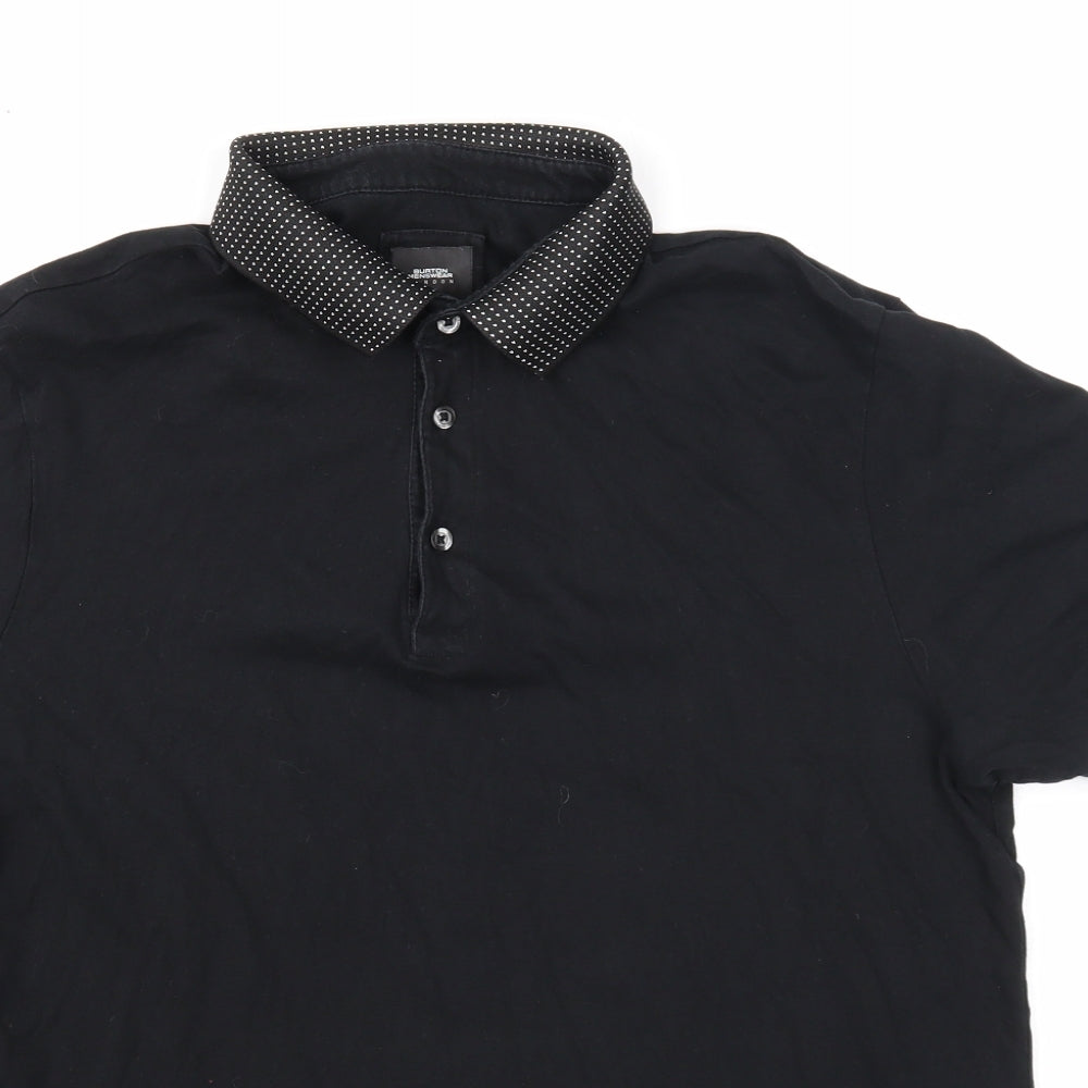 Burton Mens Black Cotton Polo Size L Collared Button