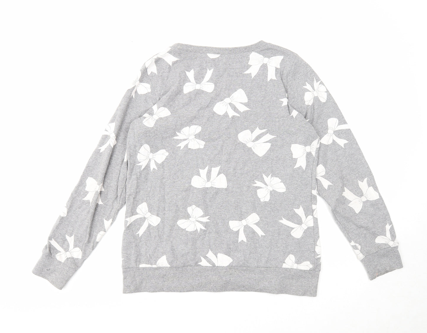 Marks and Spencer Womens Grey Geometric Cotton Pullover Sweatshirt Size 12 Pullover - Bow Pattern