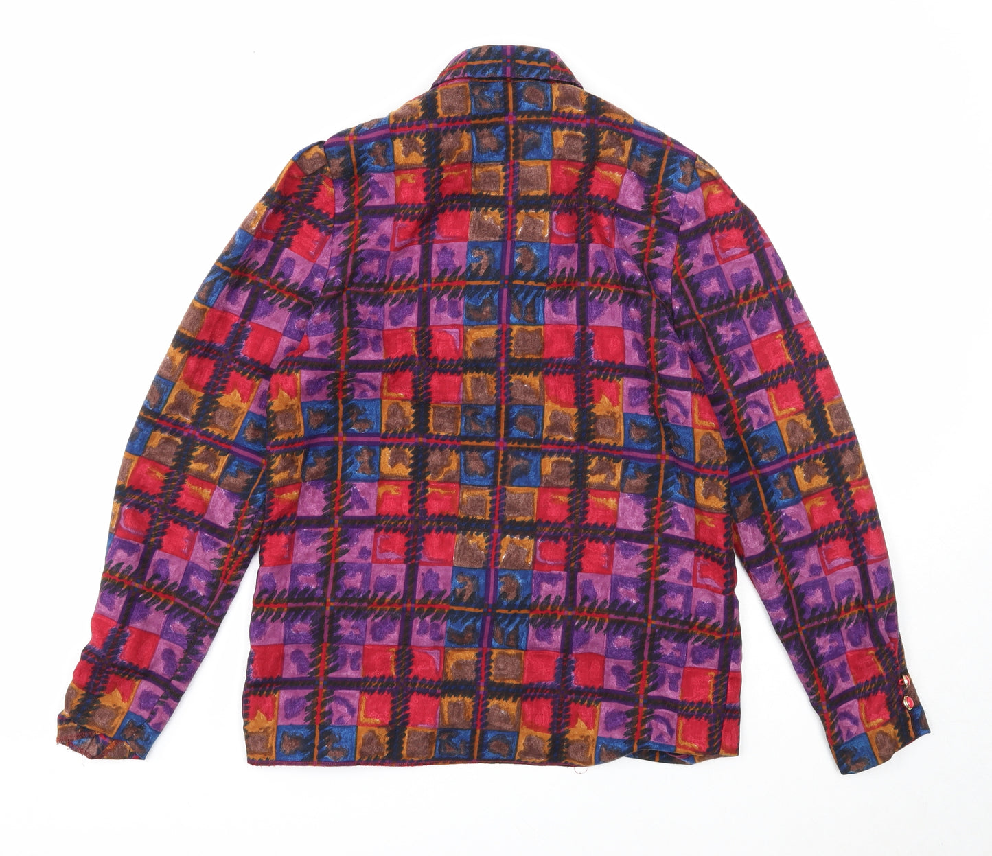 Preworn Womens Multicoloured Geometric Cotton Basic Button-Up Size 12 Collared