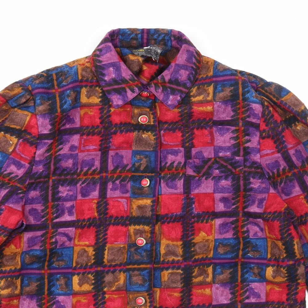 Preworn Womens Multicoloured Geometric Cotton Basic Button-Up Size 12 Collared