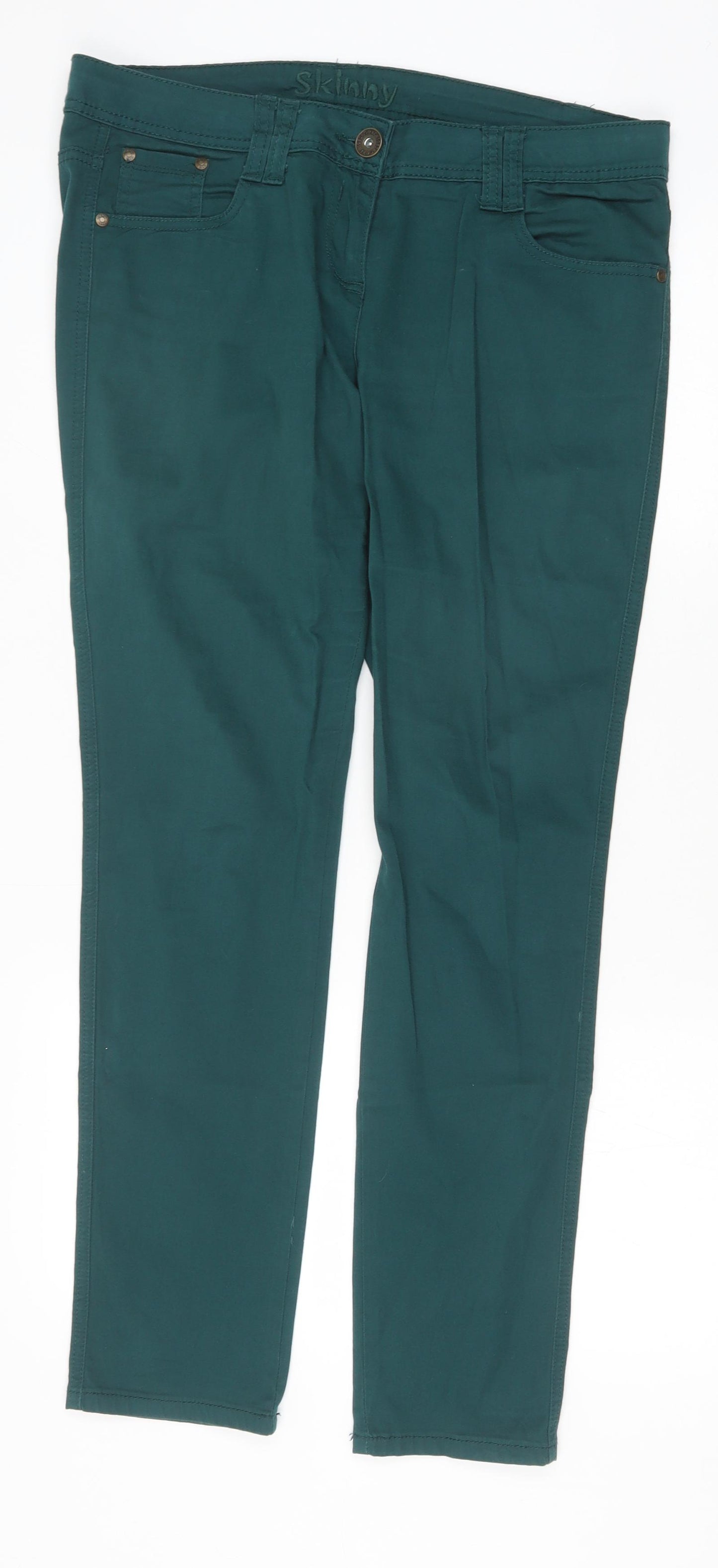 NEXT Womens Green Cotton Skinny Jeans Size 12 Slim Zip