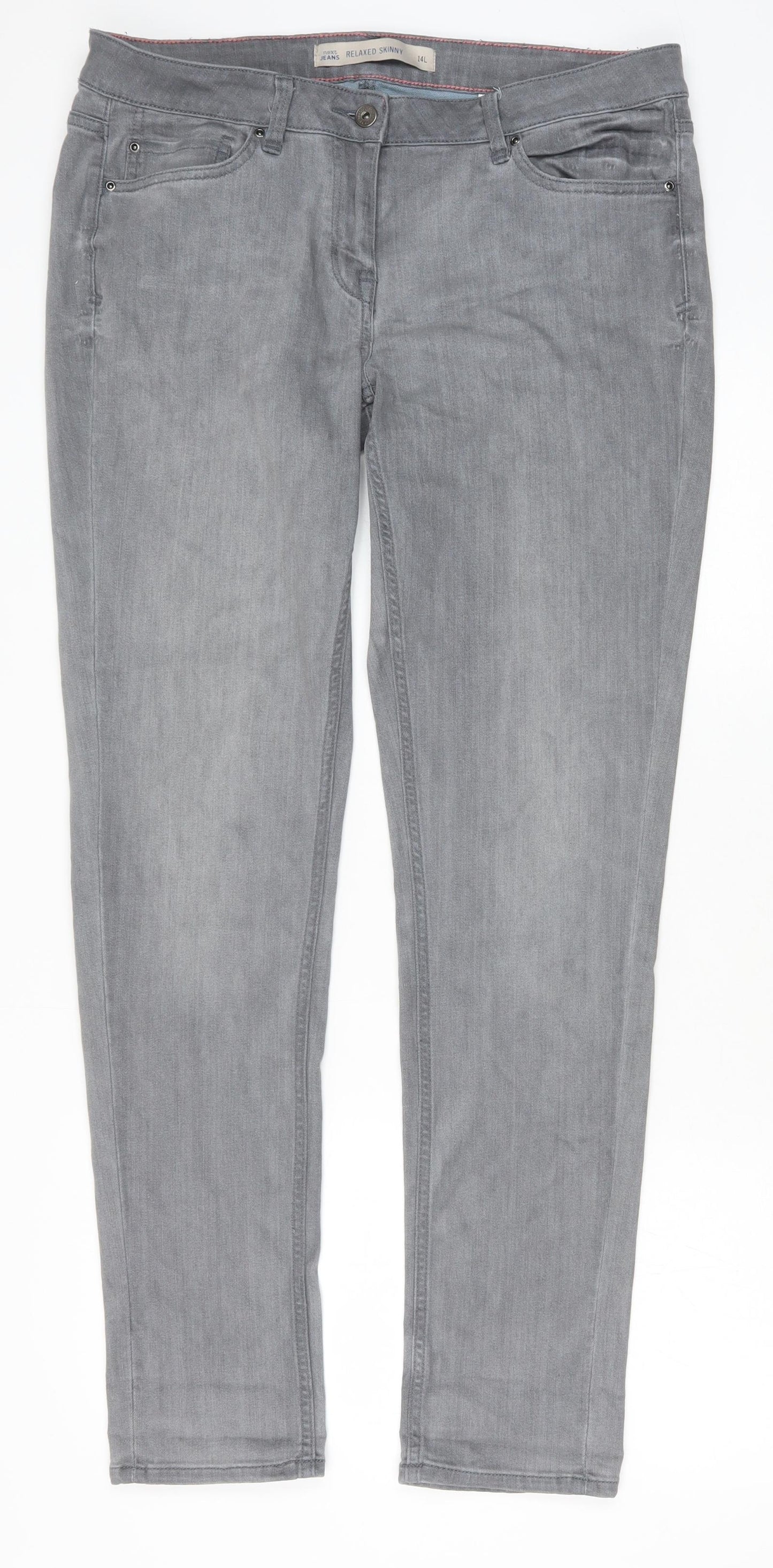 NEXT Womens Grey Cotton Skinny Jeans Size 14 Relaxed Zip