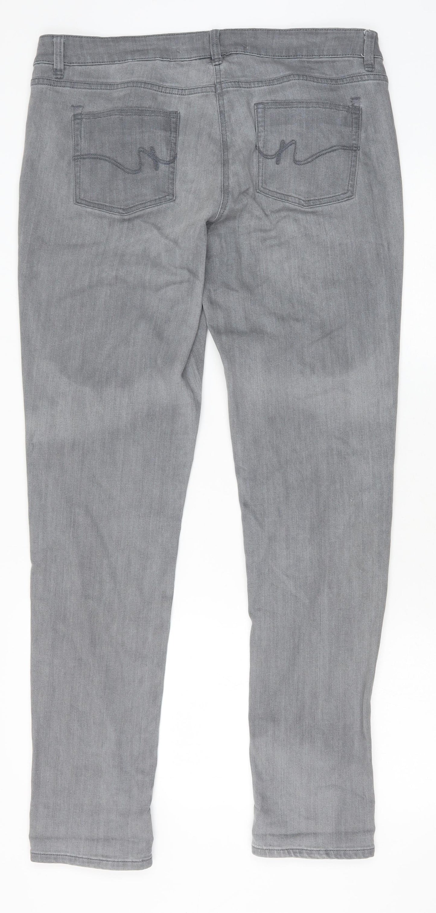 NEXT Womens Grey Cotton Skinny Jeans Size 14 Relaxed Zip