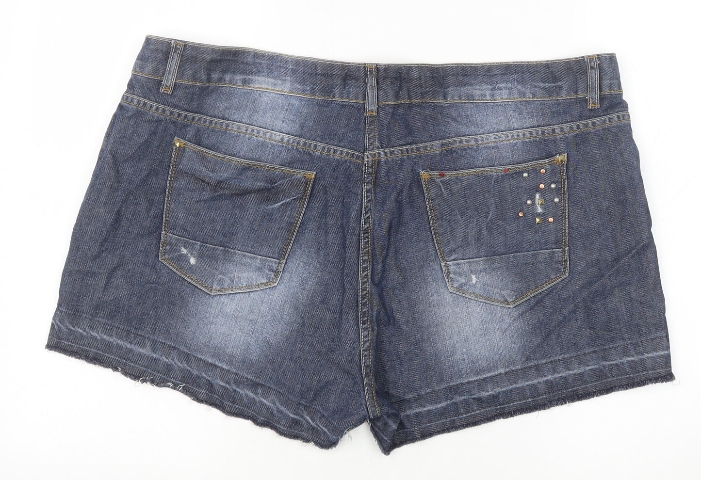 Papaya Womens Blue 100% Cotton Hot Pants Shorts Size 18 Regular Zip