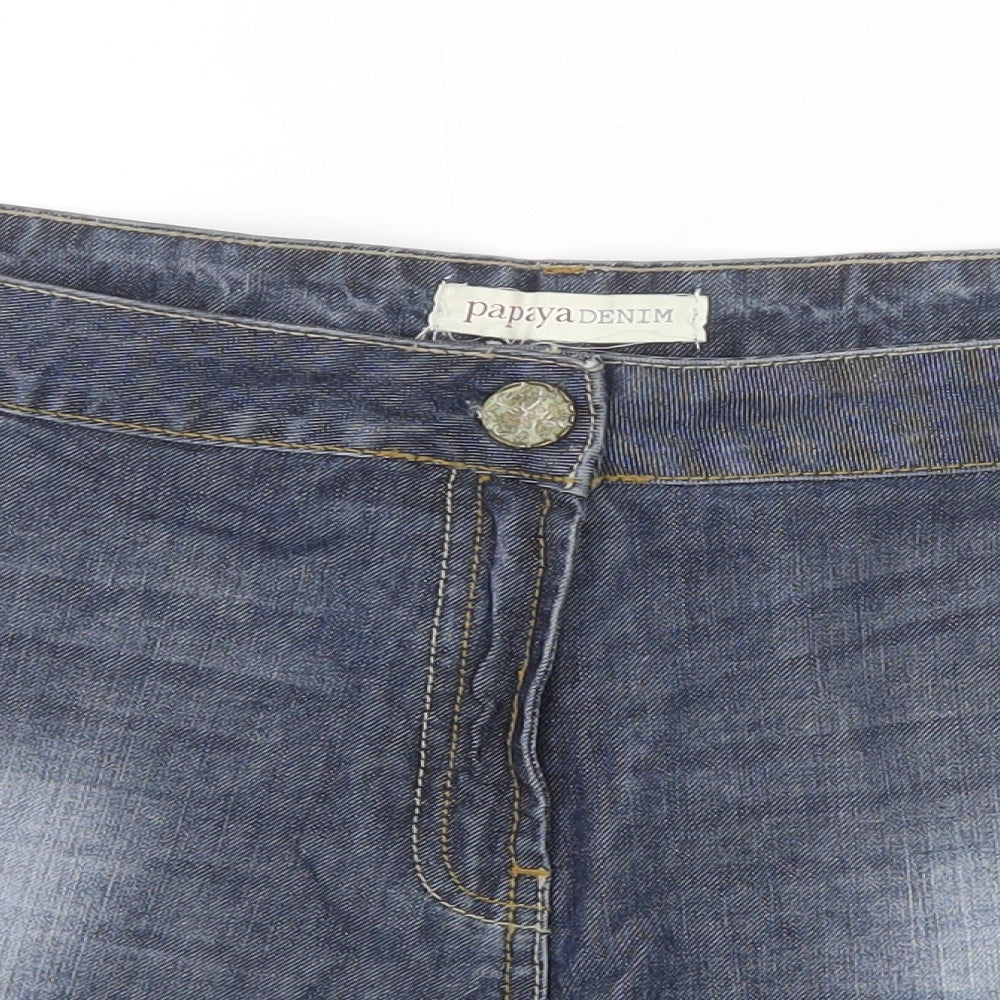 Papaya Womens Blue 100% Cotton Hot Pants Shorts Size 18 Regular Zip