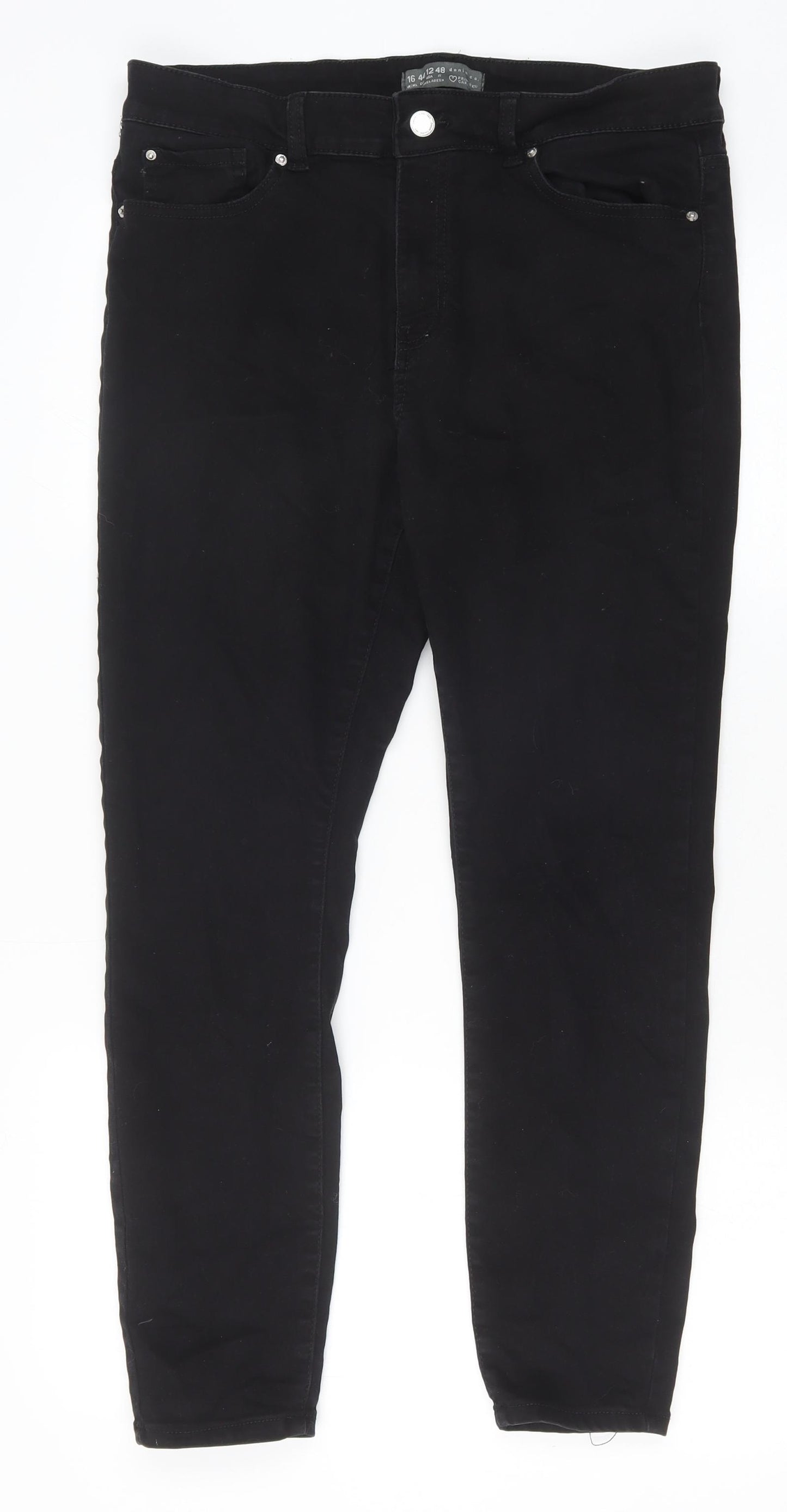 Primark Womens Black Cotton Straight Jeans Size 16 Regular Zip