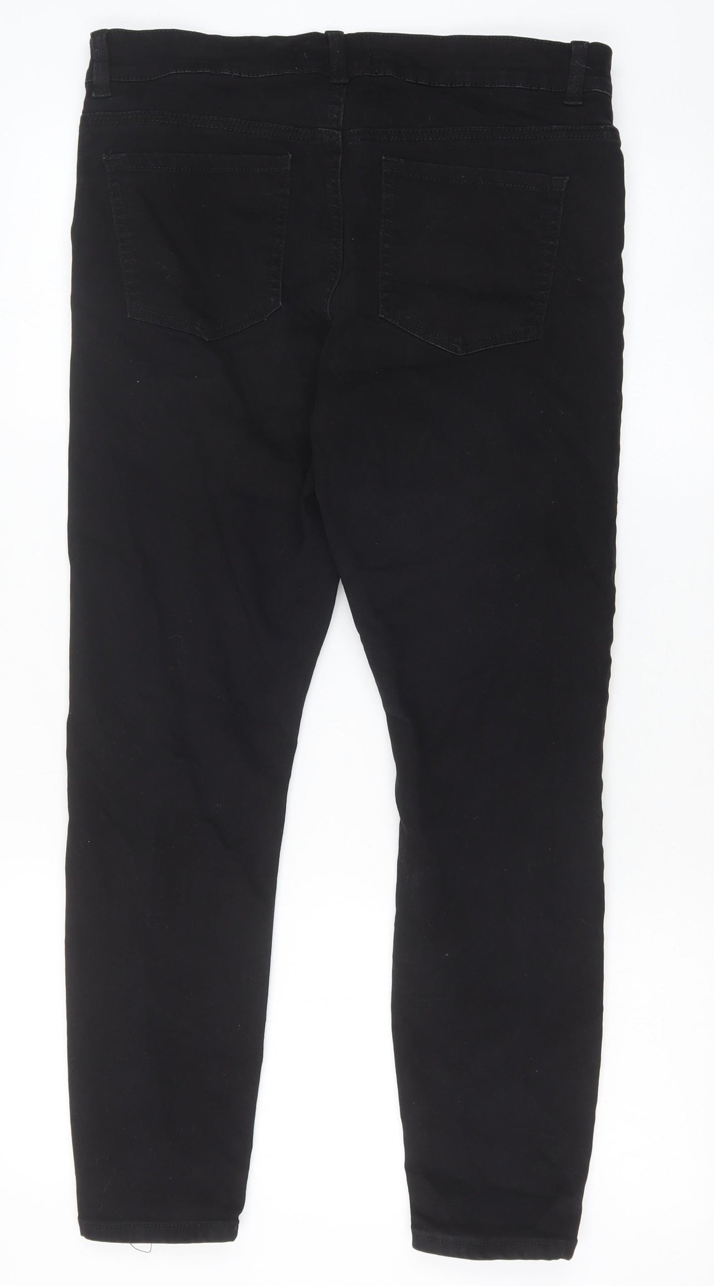 Primark Womens Black Cotton Straight Jeans Size 16 Regular Zip