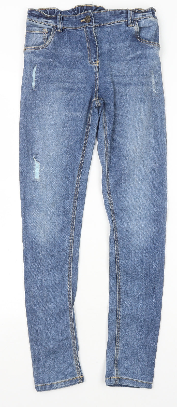 TU Girls Blue Cotton Skinny Jeans Size 12 Years Regular Zip - Distressed