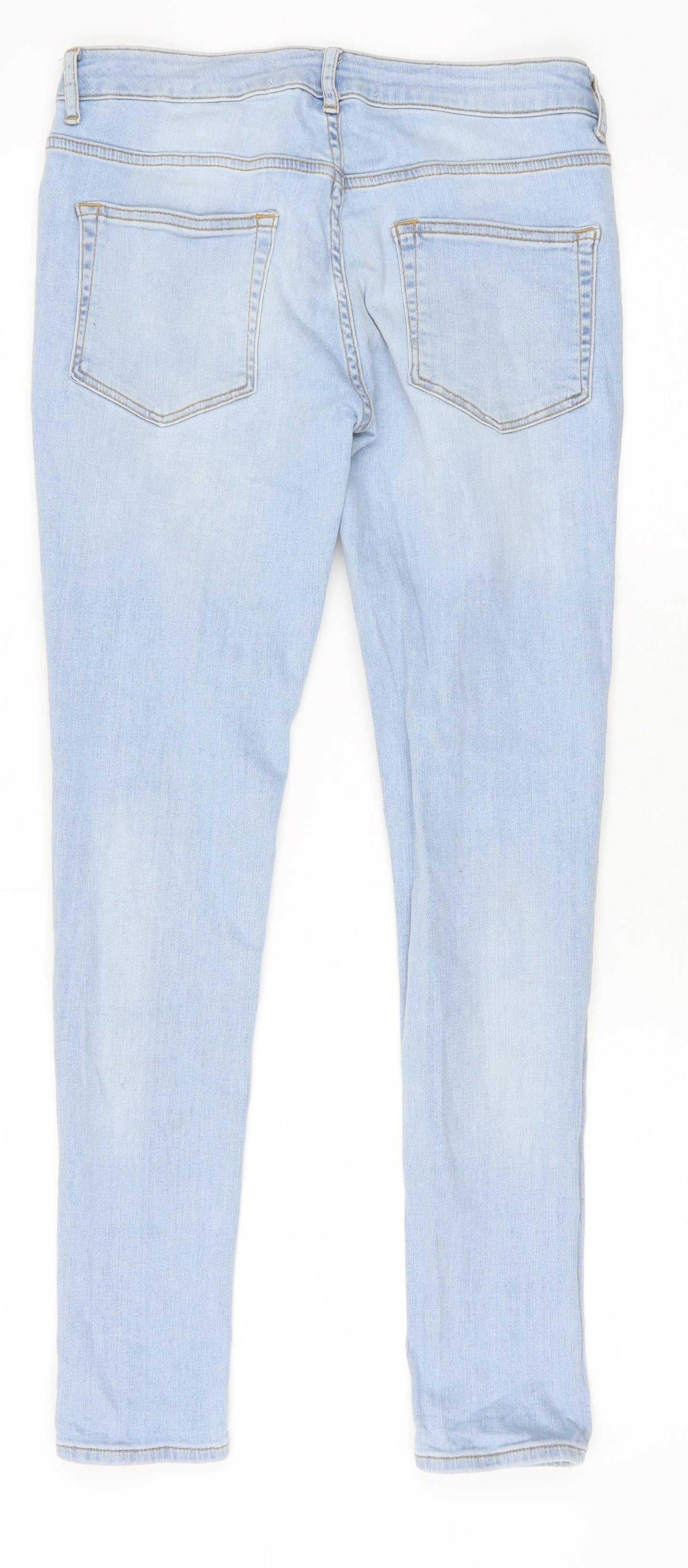 Topman Mens Blue Cotton Skinny Jeans Size 30 in Slim Zip