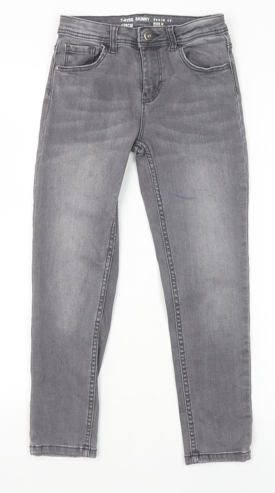 Primark Boys Grey Cotton Skinny Jeans Size 7-8 Years Regular Zip